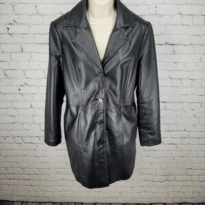 Phase Two Black Genuine Leather Buttoned Lined Inner Pocket Jacket Size Medium M